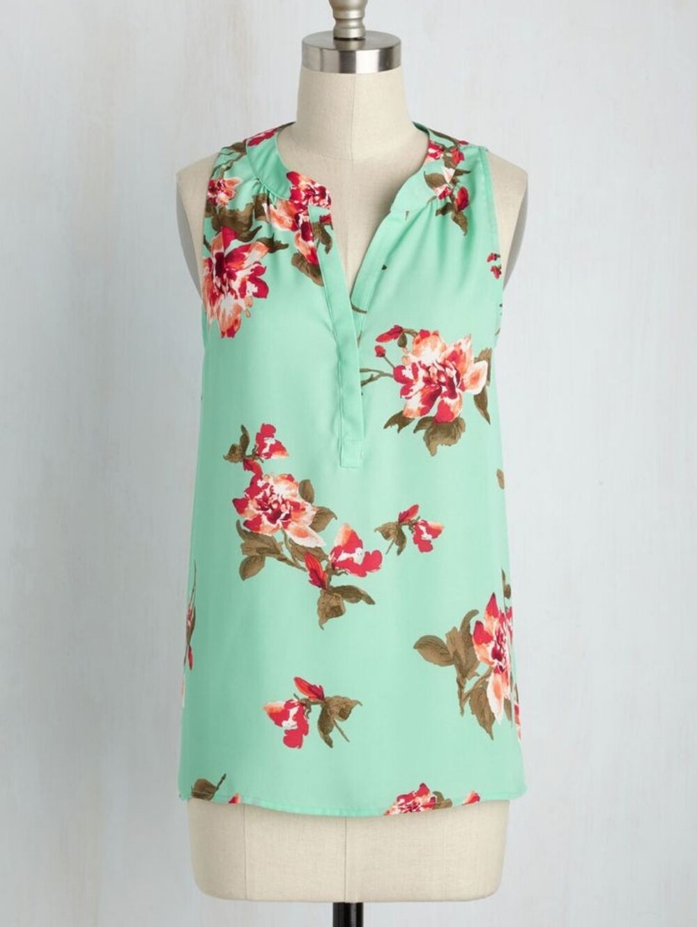 Mint Floral Sleeveless Blouse